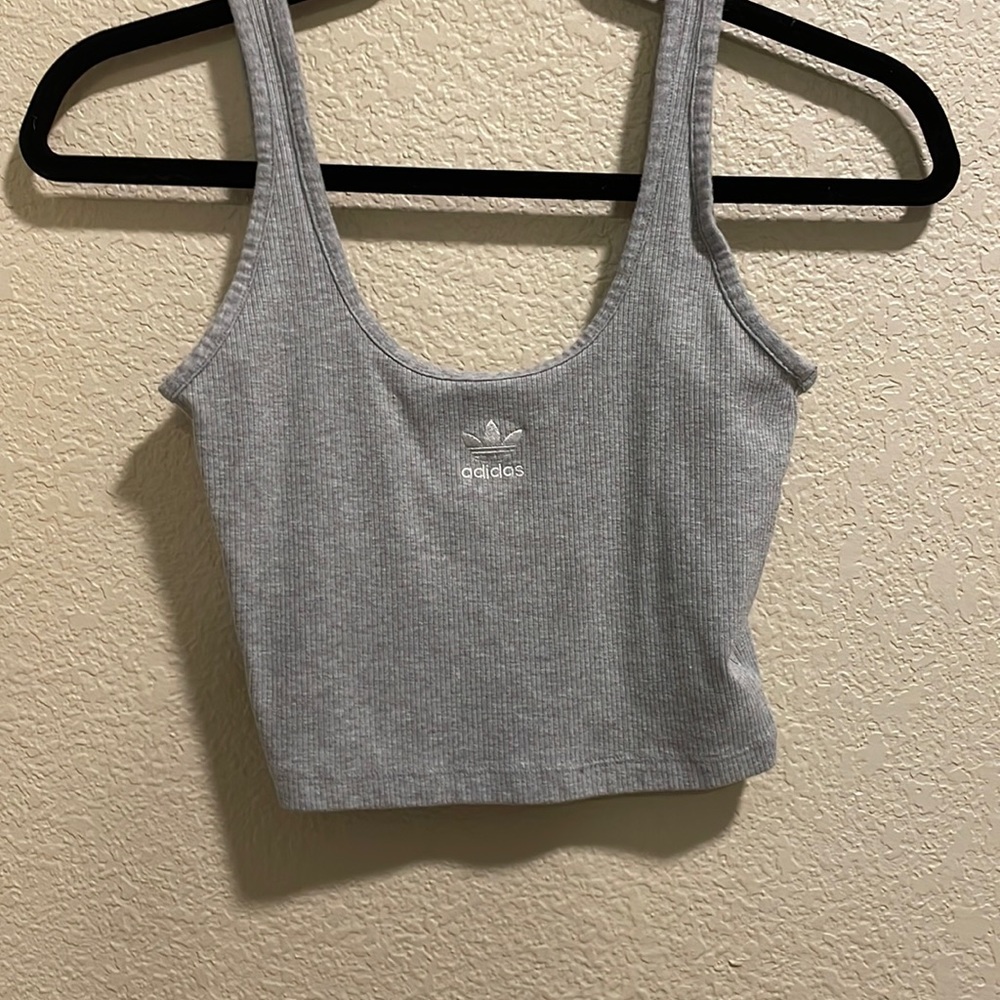 Grey Adidas cropped tank top. Low cut.
